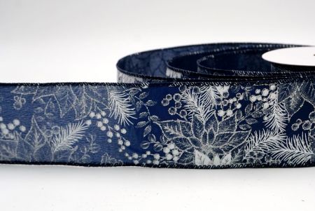 Navy Blue_Glitter Poinsettia & Holly Wired Ribbon_KF9944GC-4-4