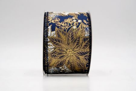 Navy Blue/Gold_Glitter Poinsettia & Holly Wired Ribbon_KF9944GC-4G-4