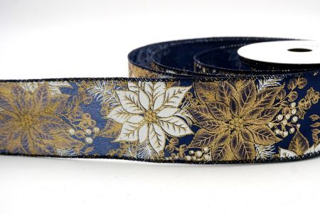 Navy Blue/Gold_Glitter Poinsettia & Holly Wired Ribbon_KF9944GC-4G-4
