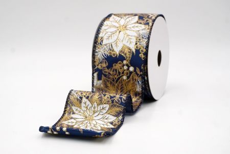 Navy Blue/Gold_Glitter Poinsettia & Holly Wired Ribbon_KF9944GC-4G-4