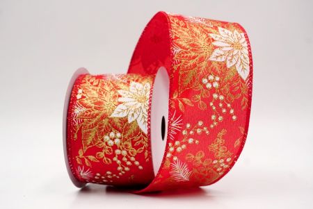 Red/Gold_Glitter Poinsettia & Holly Wired Ribbon_KF9944GC-7G-7