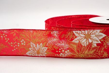 Red/Gold_Glitter Poinsettia & Holly Wired Ribbon_KF9944GC-7G-7