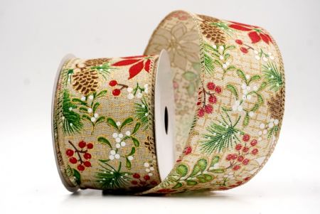 Khaki_Pine, Holly & Mistletoe Wired Ribbon_KF9946GC-13-183