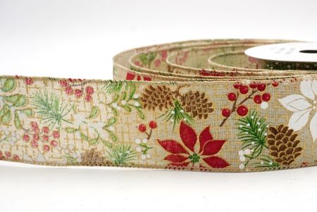 Khaki_Pine, Holly & Mistletoe Wired Ribbon_KF9946GC-13-183