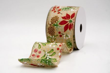 Khaki_Pine, Holly & Mistletoe Wired Ribbon_KF9946GC-13-183