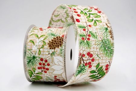 Cream_Pine, Holly & Mistletoe Wired Ribbon_KF9947GC-2-2