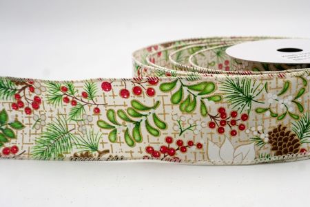Cream_Pine, Holly & Mistletoe Wired Ribbon_KF9947GC-2-2