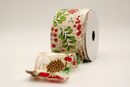 Cream_Pine, Holly & Mistletoe Wired Ribbon_KF9947GC-2-2