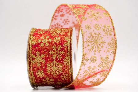 Red/Gold Sheer_Snowflake Sparkle Wired Ribbon_KF9955G-7G