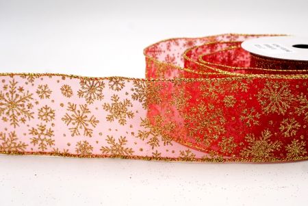 Red/Gold Sheer_Snowflake Sparkle Wired Ribbon_KF9955G-7G