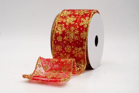 Red/Gold Sheer_Snowflake Sparkle Wired Ribbon_KF9955G-7G