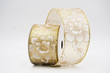 Fita de Natal Luxuosa Floral Dourada Creme_KF9956G-2