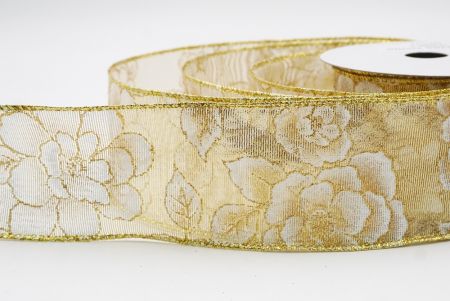 Fita de Natal Luxuosa Floral Dourada Creme_KF9956G-2
