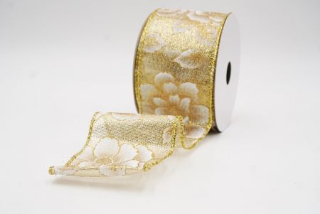 Fita de Natal Luxuosa Floral Dourada Creme_KF9956G-2