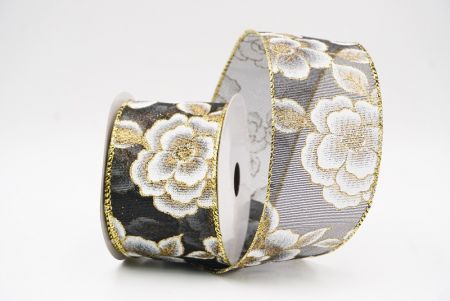 Fita de Natal Luxuosa Floral Dourada Preta_KF9956G-53
