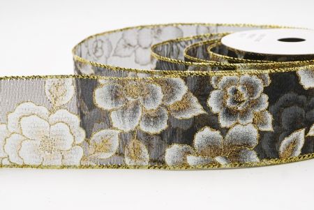 Fita de Natal Luxuosa Floral Dourada Preta_KF9956G-53