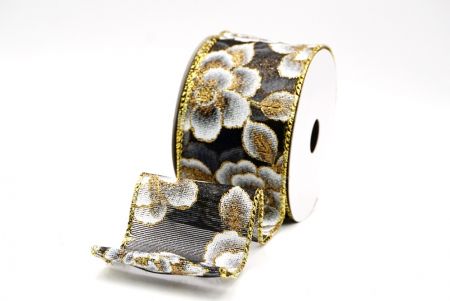 Fita de Natal Luxuosa Floral Dourada Preta_KF9956G-53