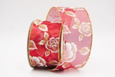 Fita de Natal Luxuosa Floral Dourada Vermelha_KF9956G-7