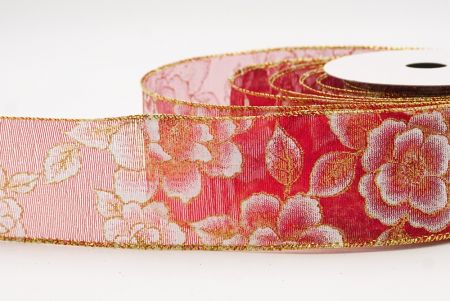 Fita de Natal Luxuosa Floral Dourada Vermelha_KF9956G-7