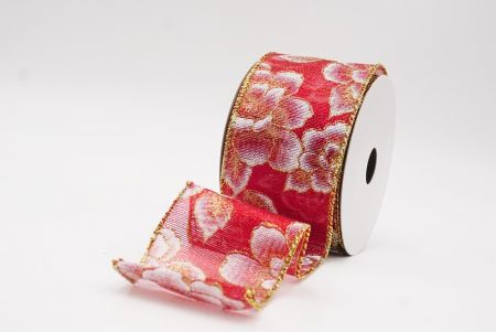 Fita de Natal Luxuosa Floral Dourada Vermelha_KF9956G-7