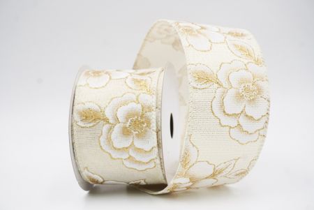 Fita de Natal Luxuosa Floral Dourada Creme e Branca_KF9957GC-2-2