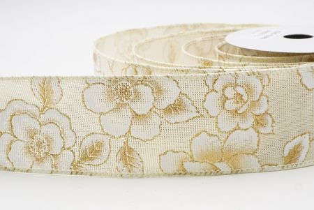 Fita de Natal Luxuosa Floral Dourada Creme e Branca_KF9957GC-2-2