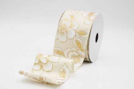 Fita de Natal Luxuosa Floral Dourada Creme e Branca_KF9957GC-2-2