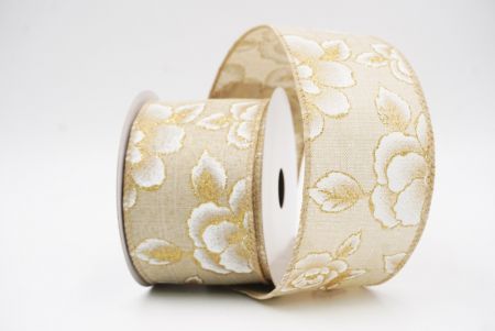 Fita de Natal Luxuosa Floral Dourada Marrom Claro_KF9958GC-13-183
