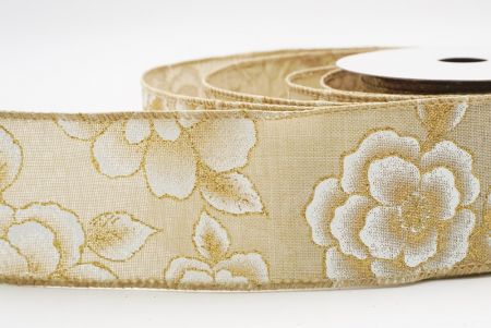 Fita de Natal Luxuosa Floral Dourada Marrom Claro_KF9958GC-13-183