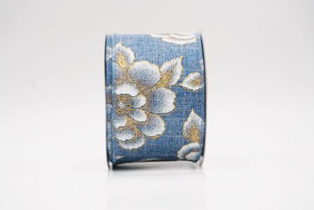 Fita de Natal Luxuosa Floral Dourada Azul Jeans_KF9958GC-4-226
