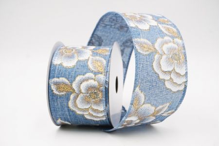 Fita de Natal Luxuosa Floral Dourada Azul Jeans_KF9958GC-4-226