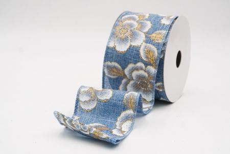 Fita de Natal Luxuosa Floral Dourada Azul Jeans_KF9958GC-4-226