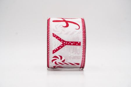 White - Red Christmas Holiday Script Wired Ribbon_KF9959GC-1R-7