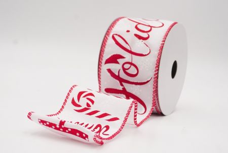 White - Red Christmas Holiday Script Wired Ribbon_KF9959GC-1R-7