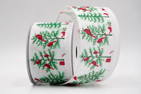White_Winter Pine Forest & Cardinal Wired Ribbon_KF9962GC-1-1