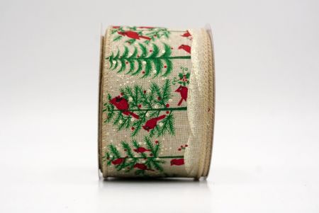 Khaki_Winter Pine Forest & Cardinal Wired Ribbon_KF9962GC-13-183