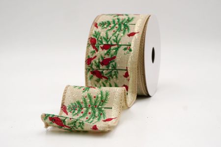 Khaki_Winter Pine Forest & Cardinal Wired Ribbon_KF9962GC-13-183