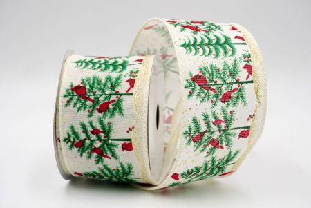 Cream_Winter Pine Forest & Cardinal Wired Ribbon_KF9962GC-2-2