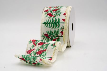 Cream_Winter Pine Forest & Cardinal Wired Ribbon_KF9962GC-2-2