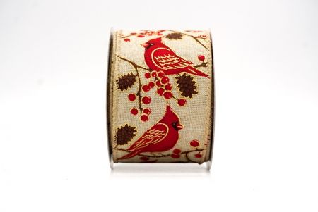Fita de Arame Natalina com Pássaros Cardeais Vermelhos Marrom Claro_KF9963GC-13-183