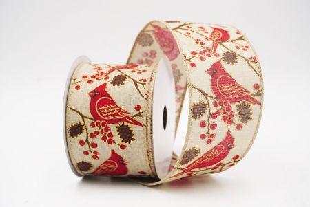 Fita de Arame Natalina com Pássaros Cardeais Vermelhos Marrom Claro_KF9963GC-13-183