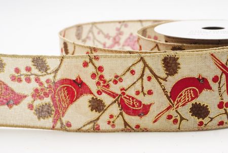 Fita de Arame Natalina com Pássaros Cardeais Vermelhos Marrom Claro_KF9963GC-13-183