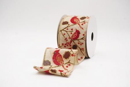 Fita de Arame Natalina com Pássaros Cardeais Vermelhos Marrom Claro_KF9963GC-13-183