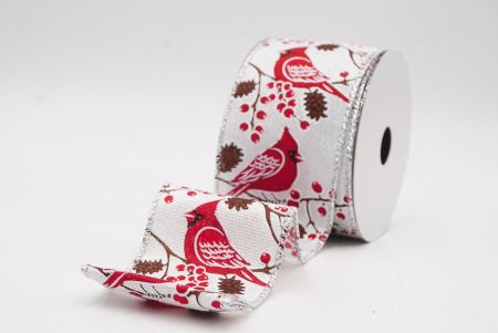 Fita de Arame Natalina com Pássaros Cardeais Vermelhos Brancos_KF9964G-1