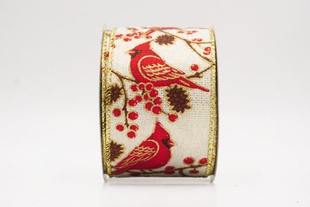 Fita de Arame Natalina com Pássaros Cardeais Vermelhos Creme_KF9964G-2