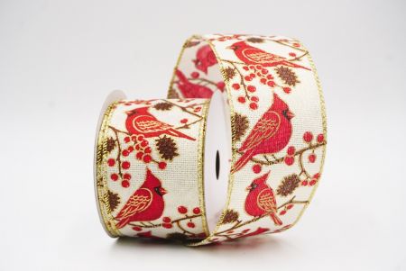 Fita de Arame Natalina com Pássaros Cardeais Vermelhos Creme_KF9964G-2