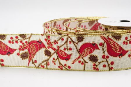 Fita de Arame Natalina com Pássaros Cardeais Vermelhos Creme_KF9964G-2