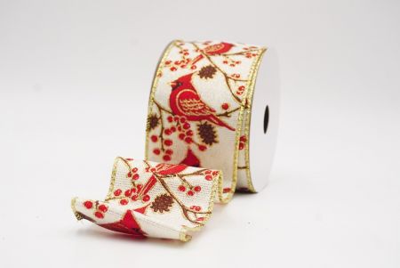 Fita de Arame Natalina com Pássaros Cardeais Vermelhos Creme_KF9964G-2