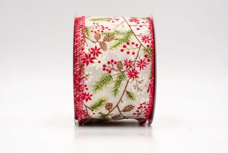 Cream/Red_Holiday Pine & Winter Berry Wired Ribbon_KF9966GC-2H-7