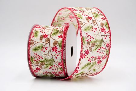 Cream/Red_Holiday Pine & Winter Berry Wired Ribbon_KF9966GC-2H-7